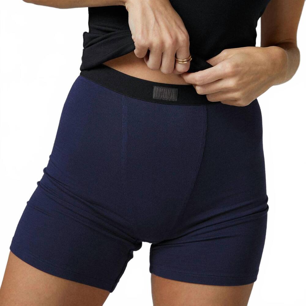 NEW LUNYA women's soft modal rib boyshort in deep blue/immersed black